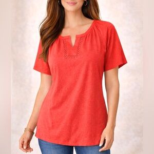 NWT Talbots Notched Collar Short Sleeve Top Size XL